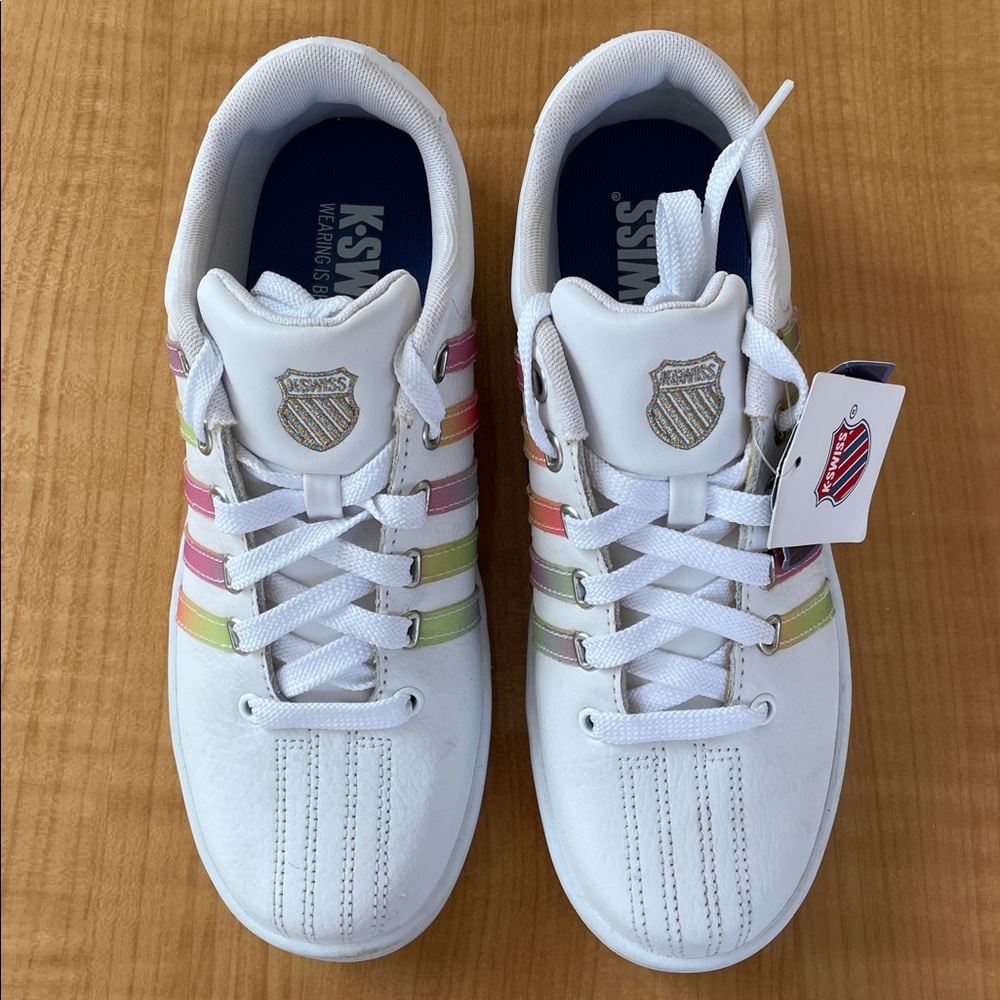 K-Swiss Women’s Tennis Shoes Size 6.5 White Color Striped - Picture 3 of 11